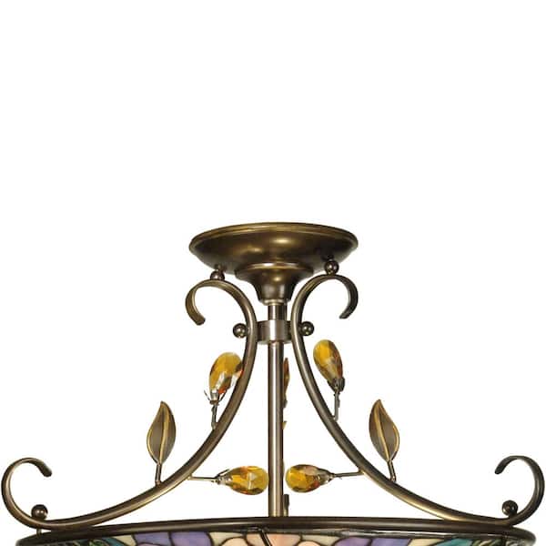 Peony Crystal 2-Light Antique Golden Sand Semi-Flush Mount Light