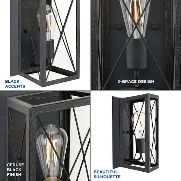 Briarwood Collection 1-Light Cerused Black Oak Farmhouse Wall Sconce Light