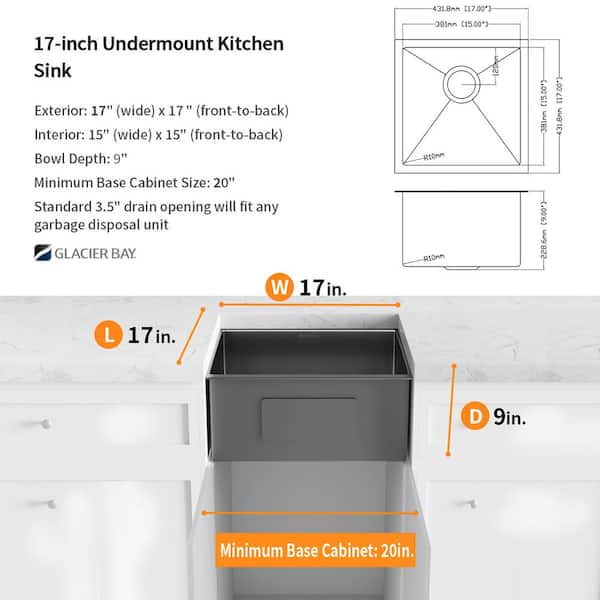 Gunmetal Gunmetal Black Stainless Steel 17 in. 18-Gauge Single Bowl Undermount Bar Sink