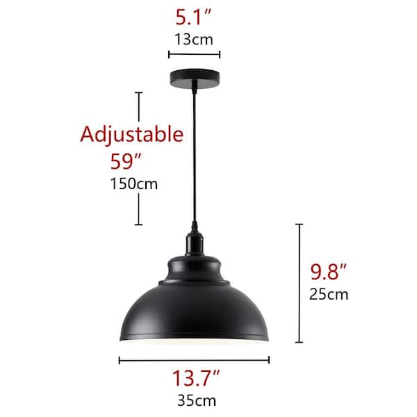 40-Watt 1-Light 13.7 in. Farmhouse Island Black Pendant Light Adjustable Metal Industrial Hanging Ceiling light