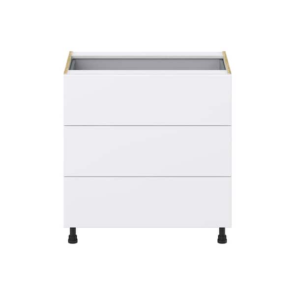 Fairhope Glacier White Slab Assembled Base Kitchen Cabinet with 3 Drawer and a Drawer (33 in. W X 34.5 in. H X 24 in. D)