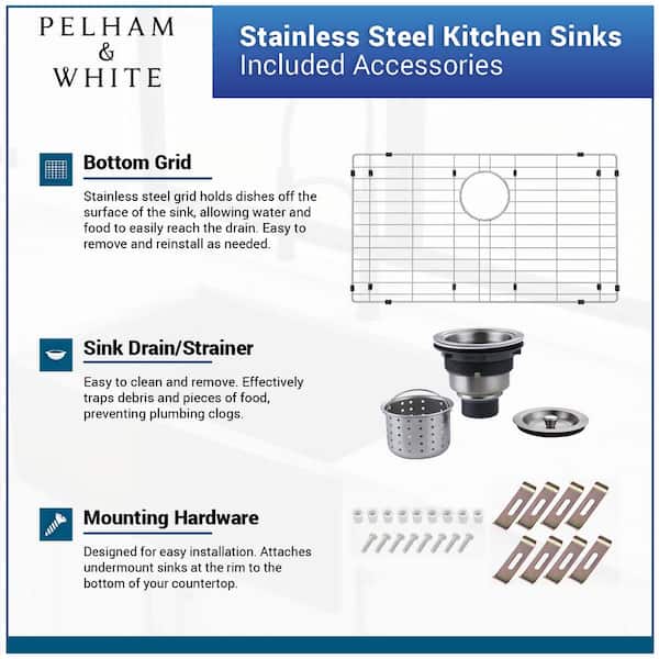 Bryn Stainless Steel 16-Gauge 33 in. Double Bowl Farmhouse Apron Kitchen Sink with Bottom Grid, Drain