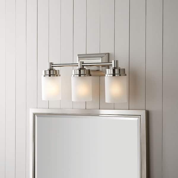 Cade 20.25 in. 3-Light Brushed Nickel Bathroom Vanity Light Fixture with Frosted Glass Shades