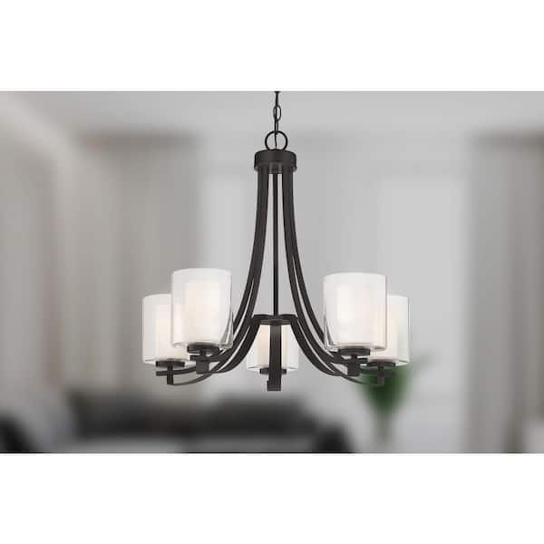 Parsons Studio 5-Light Sand Black Candle Style Chandelier with Clear and Etched White Glass Shades