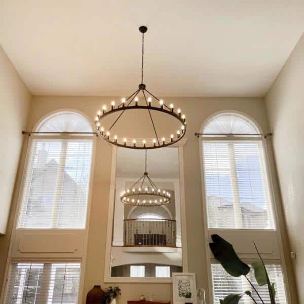 Bismarck 24-Light Black Candle Style Wagon Wheel Chandelier