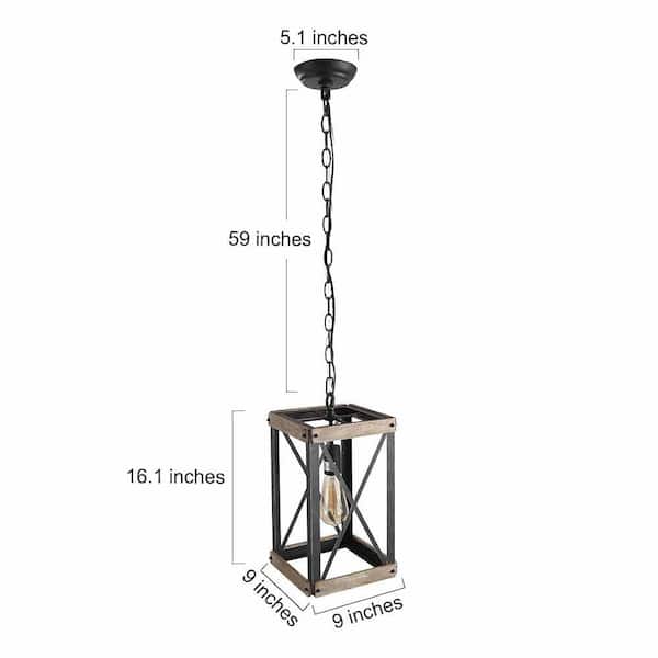 Black Rustic Wood Cage Pendant Light 1-Light Farmhouse Lantern Kitchen Island Pendant Lighting