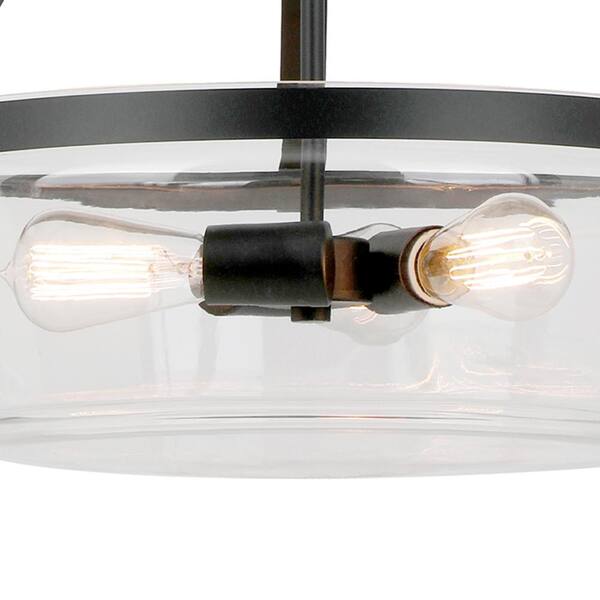 Delano 18 in. W 3-Light Globe Pendant Matte Black Clear Glass