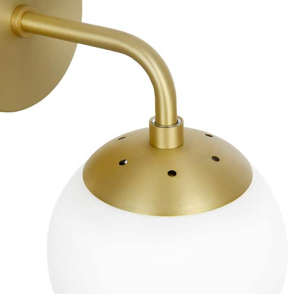 Zeno Globe Brushed Brass Wall Sconce with White Shade