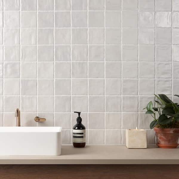 Amagansett Gin White 4 in. x 4 in. Mixed Finish Ceramic Wall Tile (5.38 Sq. Ft. / Case)