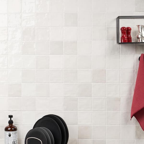 Kingston White 4 in. x 4 in. Glazed Ceramic Wall Tile (5.38 sq. ft./case)