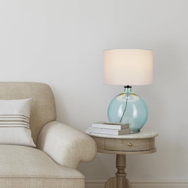 Windmere 21.5 in. Seagrass Green Glass Table Lamp with White Shade