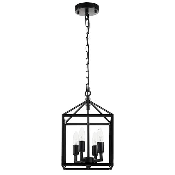 9.5 in. 4-Light Black Caged Chandelier