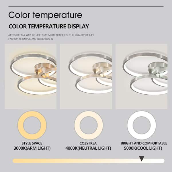 LED 3 Rings LED Light Fixtures Semi-Flush Mount Gold Chandelier Dimmable 3000K-5000K Modern Ceiling Lamp