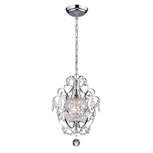 Amorette 1-Light Chrome Mini Glam Chandelier with Clear Glass Hanging Crystals