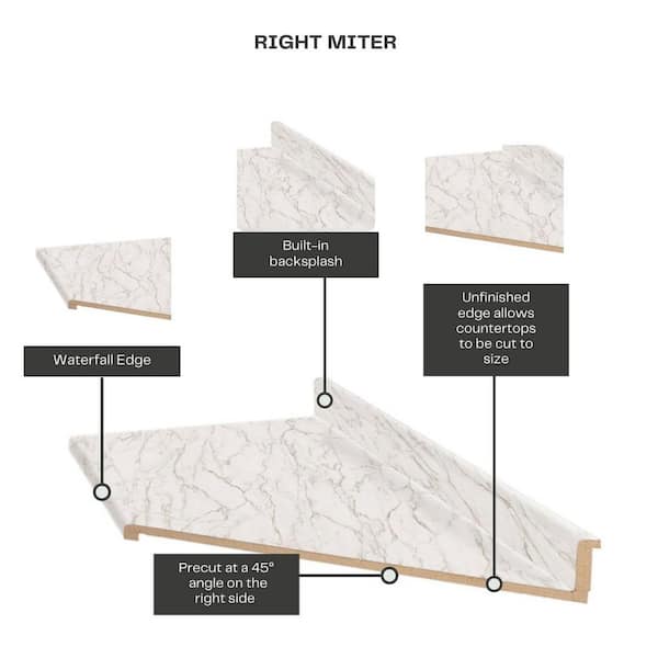 Wilsonart 10 ft. Right Miter Laminate Countertop in Textured Anzio Marble with Waterfall Edge and Integrated Backsplash