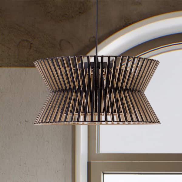 Highler 3-Light Black Wood Basket Chandelier