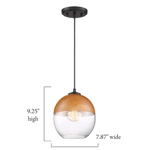 Kawena 60-Watt 1-Light Robusta Wood Mini-Pendant with Clear Glass Shade