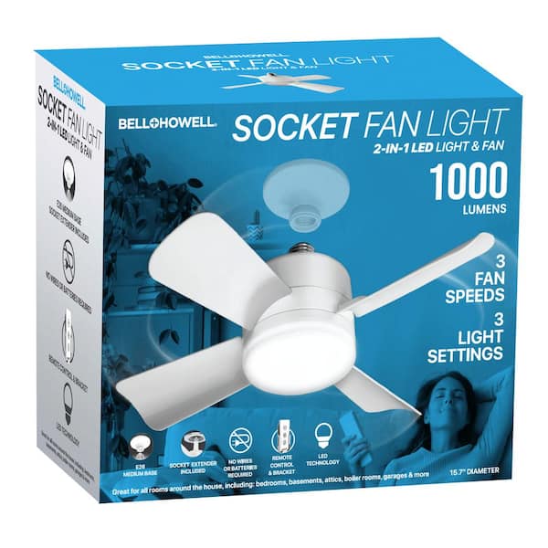 15.7 in. Indoor White Ceiling Fan with Remote, LED Light, Socket