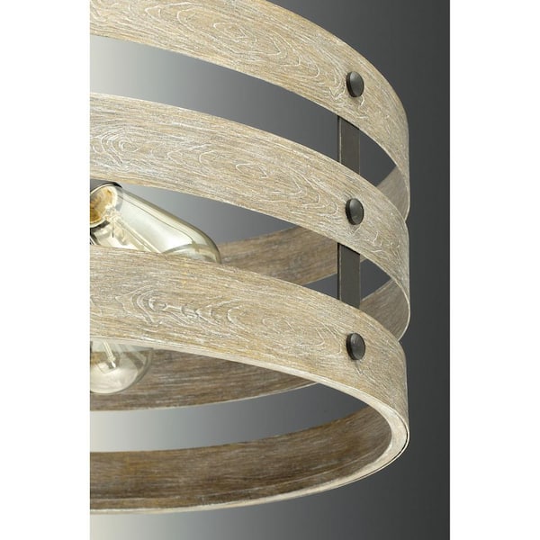 Gulliver 8-1/2 in. 1-Light Graphite Coastal Drum Mini-Pendant with Weathered Gray Wood Accents