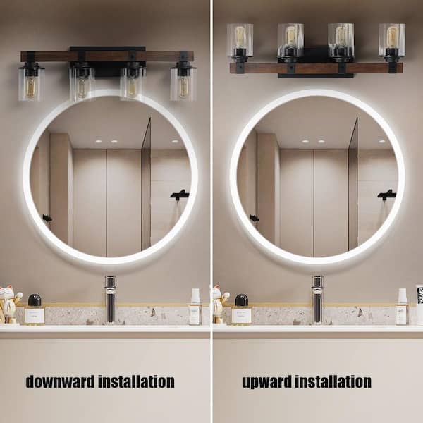 Farmhouse 4-Light Walnut and Black Wall Sconce Vanity Lights