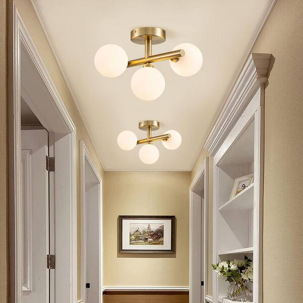 Lueck 12.99 in. 3-Light Brass Sputnik Glass Semi Flush Mount