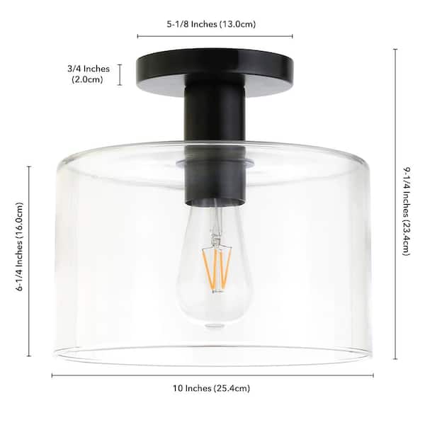 Henri 10 in. Matte Black Semi-Flush Mount with Clear Glass Shade