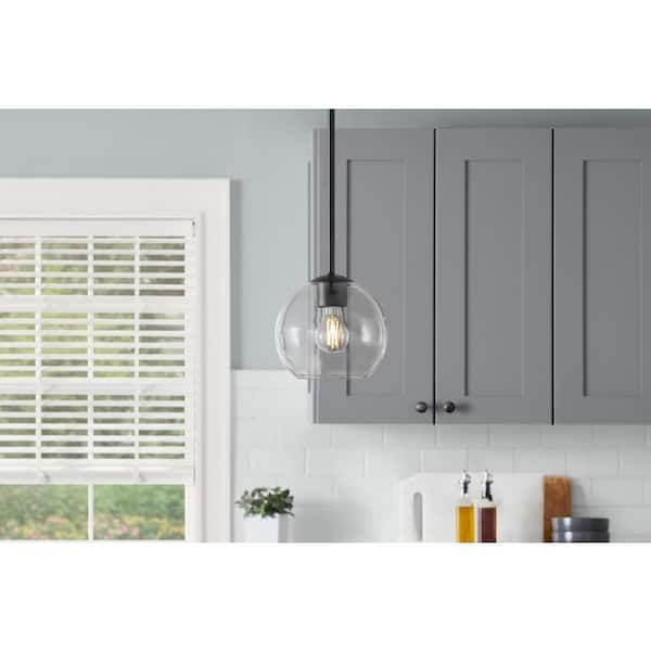 Vista Heights 1-Light Matte Black Globe Pendant with Clear Glass
