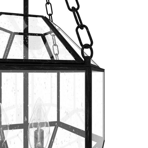 Indria 3-Light Rustic Iron Island Pendant Light with Clear Seeded Glass Shade Kitchen Light