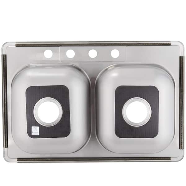 33 in. Drop in Double Bowl 22 Gauge Stainless Steel Kitchen Sink with 4-Holes