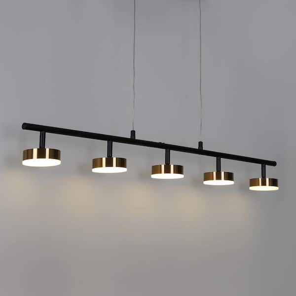 35.5 in. 5-Light Black Integrated LED Pendant Light, Farmhouse Modern Linear Chandelier, Brass DIY Island Pendant Light