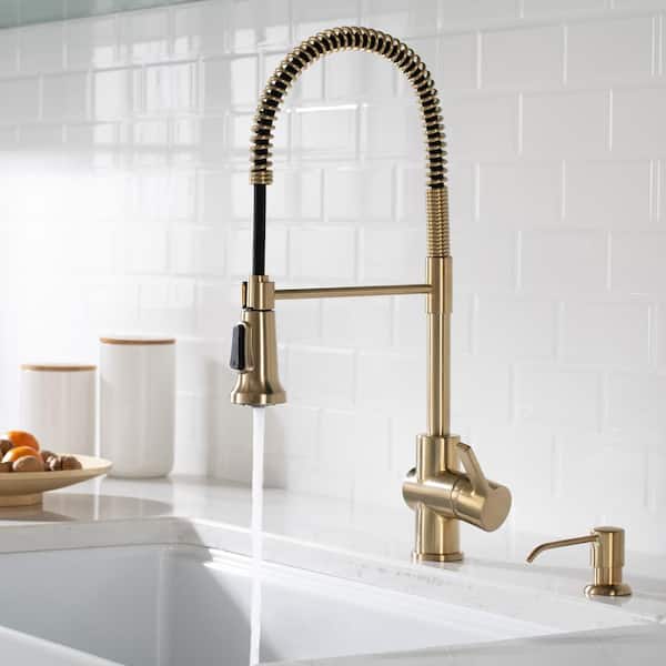 Britt Single Handle Commercial Style Kitchen Faucet in Spot Free Antique Champagne Bronze