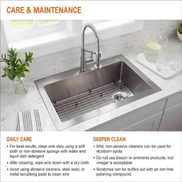 25 in. Drop in Single Bowl 20 Gauge Stainless Steel Kitchen Sink