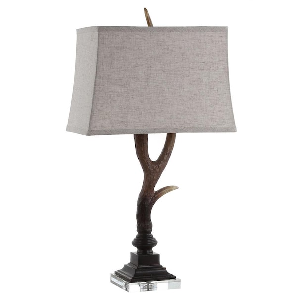 Antler 29.5 in. Rustic Resin/Crystal LED Table Lamp, Brown/Clear