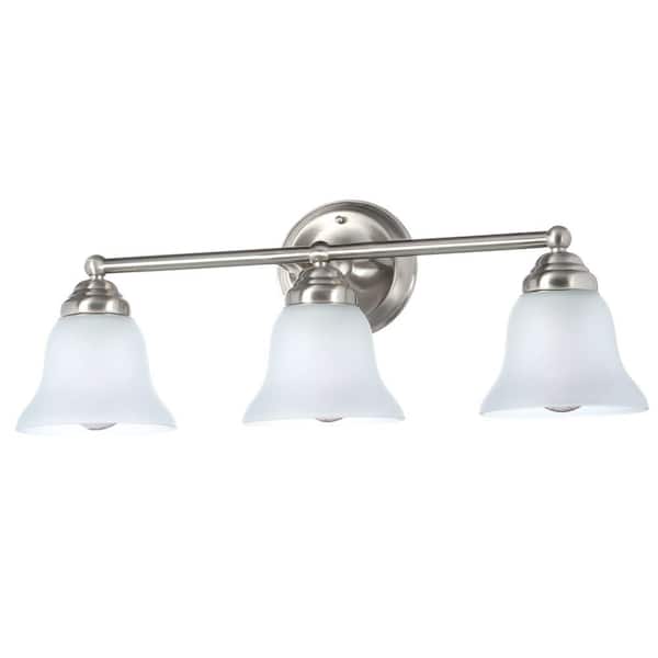 Ashhurst 3-Light Brushed Nickel Classic Traditional Bathroom Vanity Light with Frosted Glass Shades