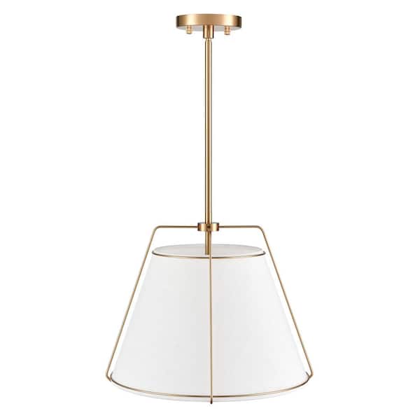 Lise 15 in. 1-Light Brushed Brass Chandelier with Fabric Shade