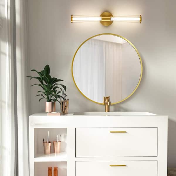 Modern 2-light Gold Dimmable Wall Sconce with Clear Glass Shade LED Bathroom Vanity Light