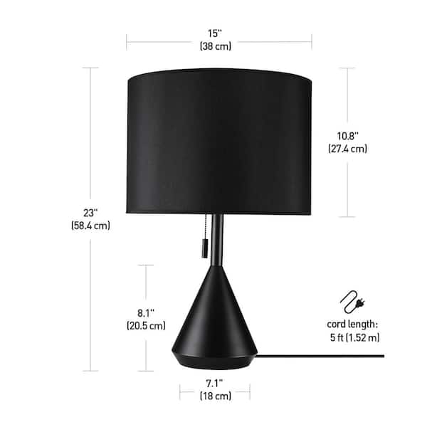Kara 23.05 in. Black Table Lamp with Black Fabric Shade and CEC Title 20 LED Bulb Included