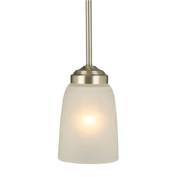 1-Light Brushed Nickel Mini Pendant with Frosted Glass Shade