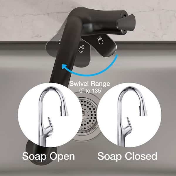 Safia 1-Handle Pull Down Sprayer Kitchen Faucet with Integrated Soap Dispenser in Matte Black
