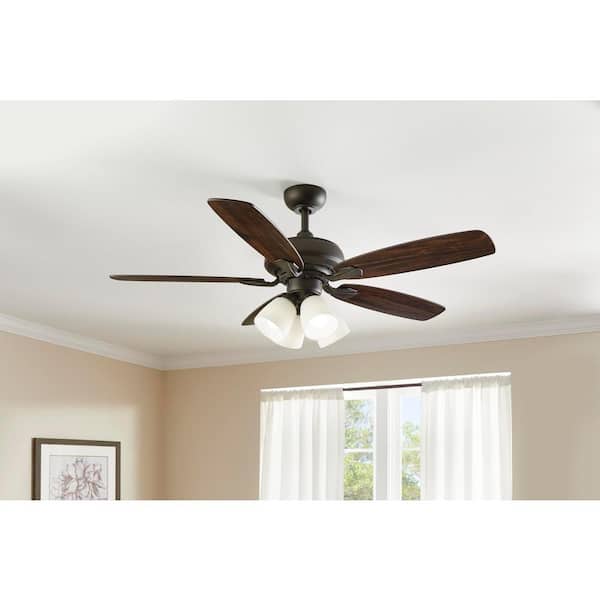 Hollis 52 in. Indoor LED Bronze Downrod Ceiling Fan with 5 QuickInstall Reversible Blades, Light Kit and Remote Control