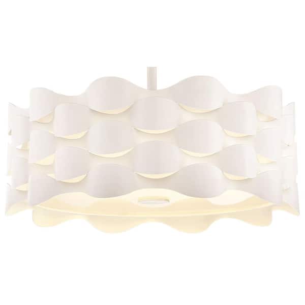 Coastal Current 18 in. 1-Light Sand White LED Drum Semi-Flush Mount