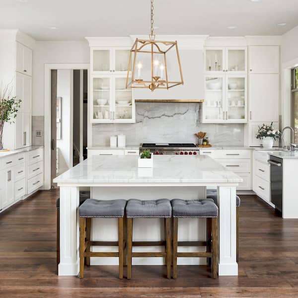 14.5 in. 3- -Light Modern Gold Lantern Chandelier with Geometric Cage