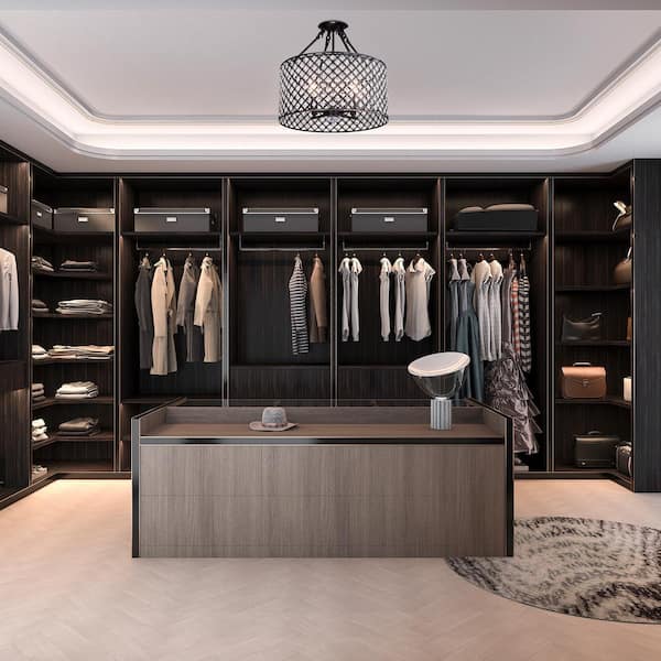 Marya 4-Light Modern Oil Rubbed Bronze Finish Crystal Semi-Flush Mount Light with Clear Glass Crystal Beaded Drum Shade