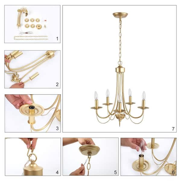 Modern Matte Gold Chandelier 5-Light Empire 18.5 in. Kitchen Dining Living Room Pendant Light