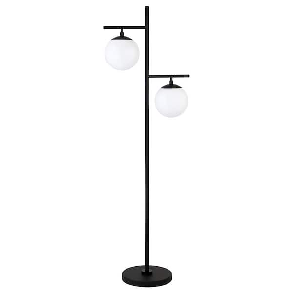 Pyrus 70.5 in 2- Light Blackened Bronze/White Milk Floor Lamp with Glass Shades