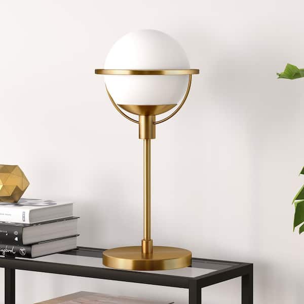 Cieonna 21 in. Brass Finish Globe & Stem Table Lamp with Glass Shade