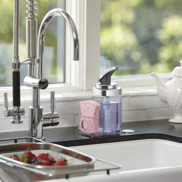 22 fl. oz. Square Push Soap Pump with Sponge Caddy, Brushed Nickel