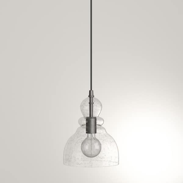 1-Light Oil Rubbed Bronze Adjustable Mini Pendant with Hand-Blown Clear Seeded Glass