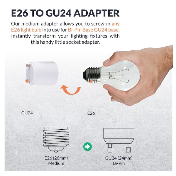 GU24 to Medium Base (GU24 to E26) Light Bulb Adapter