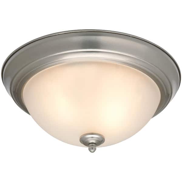 13 in. 2-Light Brushed Nickel Flush Mount with Frosted Glass Shade (2-Pack)